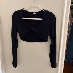 Garage Black Twist-Front Long Sleeve Crop Top